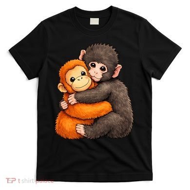 Cute Baby Monkey Punch Plush Hugging T-Shirt