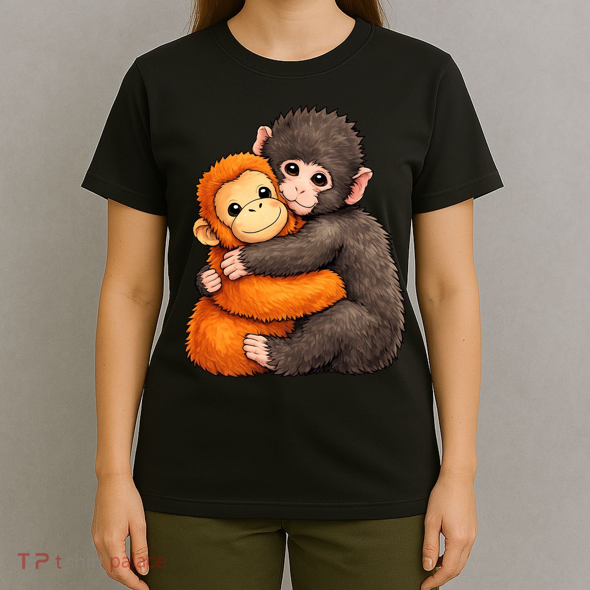 Cute Baby Monkey Punch Plush Hugging T-Shirt