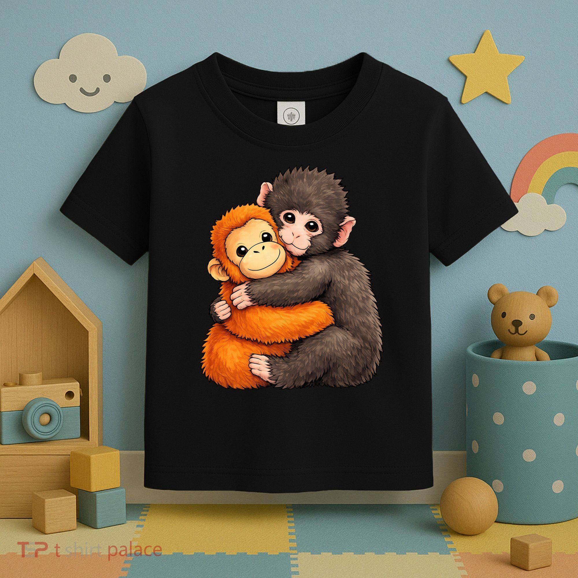 Cute Baby Monkey Punch Plush Hugging Toddler T-Shirt