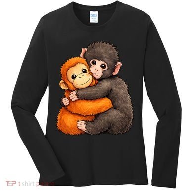 Cute Baby Monkey Punch Plush Hugging Women's Long Sleeve Shirt