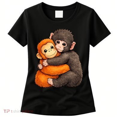 Cute Baby Monkey Punch Plush Hugging Women's T-Shirt