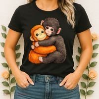 Cute Baby Monkey Punch Plush Hugging Women's T-Shirt thumb 2