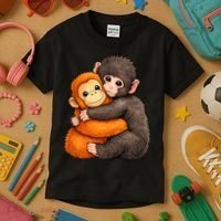Cute Baby Monkey Punch Plush Hugging Kids T-Shirt thumb 3