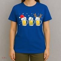 Christmas Beer Mugs Reinbeer Santa Hat Xmas Lights Costume Cool Gift T-Shirt thumb 4