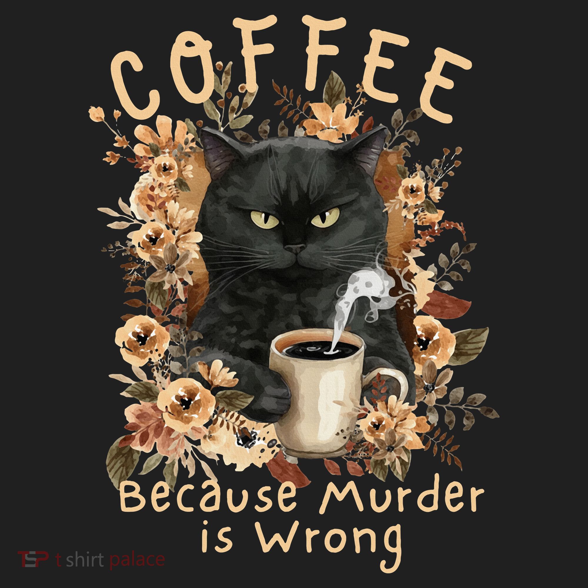 Coffee Because Murder is Wrong Sarcastic Angry Black Cat Beanie