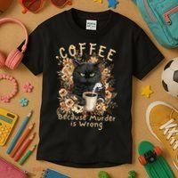 Coffee Because Murder is Wrong Sarcastic Angry Black Cat Kids T-Shirt thumb 3