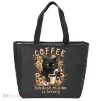Coffee Because Murder is Wrong Sarcastic Angry Black Cat Tote Bag thumb 0