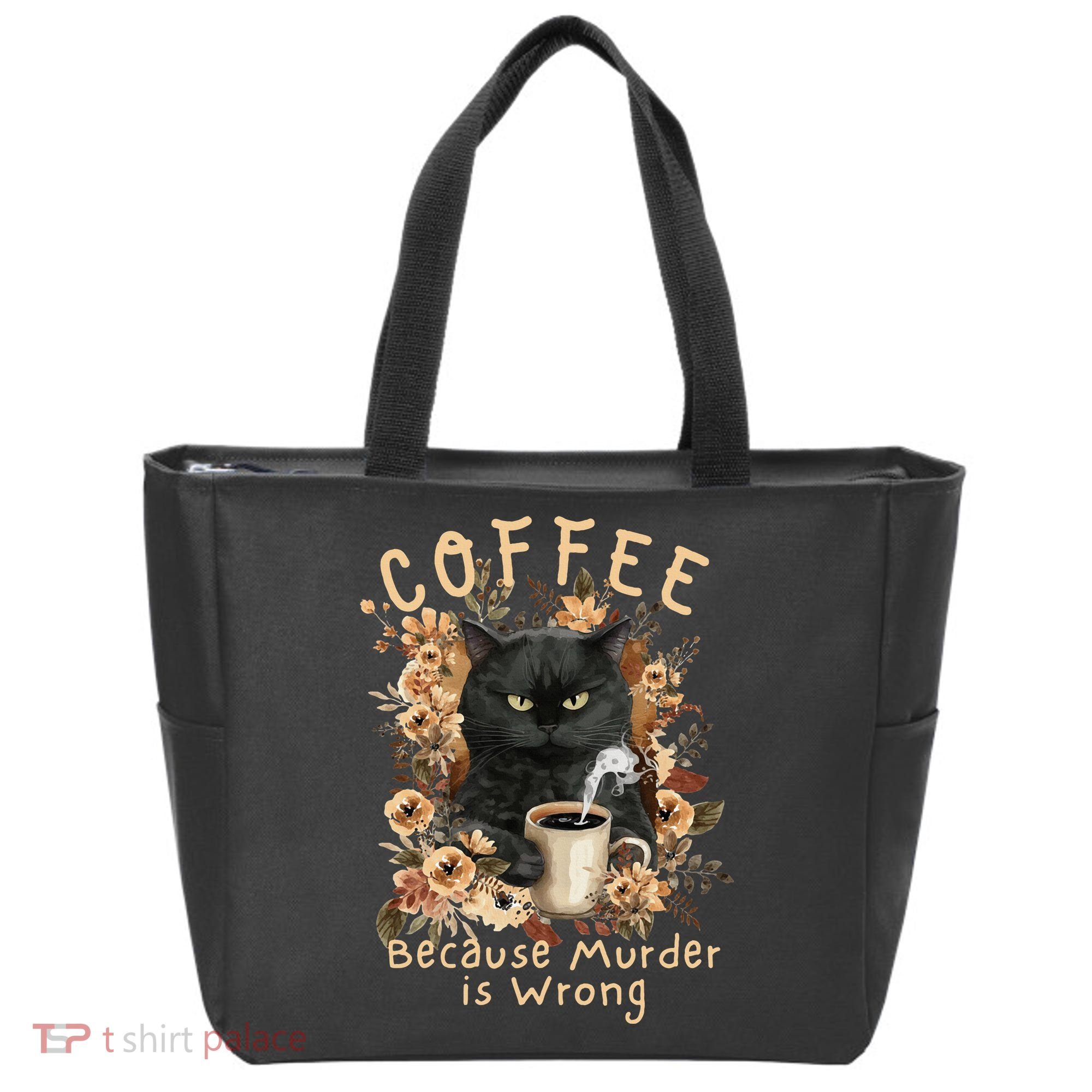 Coffee Because Murder is Wrong Sarcastic Angry Black Cat Tote Bag