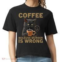 Coffee Because Murder Is Wrong Black Cat Drinking Coffee Mug Comfort Colors Boxy T-Shirt thumb 0
