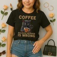Coffee Because Murder Is Wrong Black Cat Drinking Coffee Mug Comfort Colors Boxy T-Shirt thumb 2