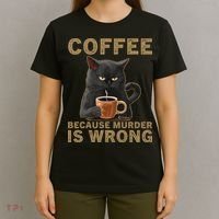 Coffee Because Murder Is Wrong Black Cat Drinking Coffee Mug T-Shirt thumb 4