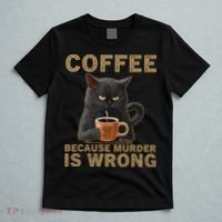 Coffee Because Murder Is Wrong Black Cat Drinking Coffee Mug T-Shirt thumb 5