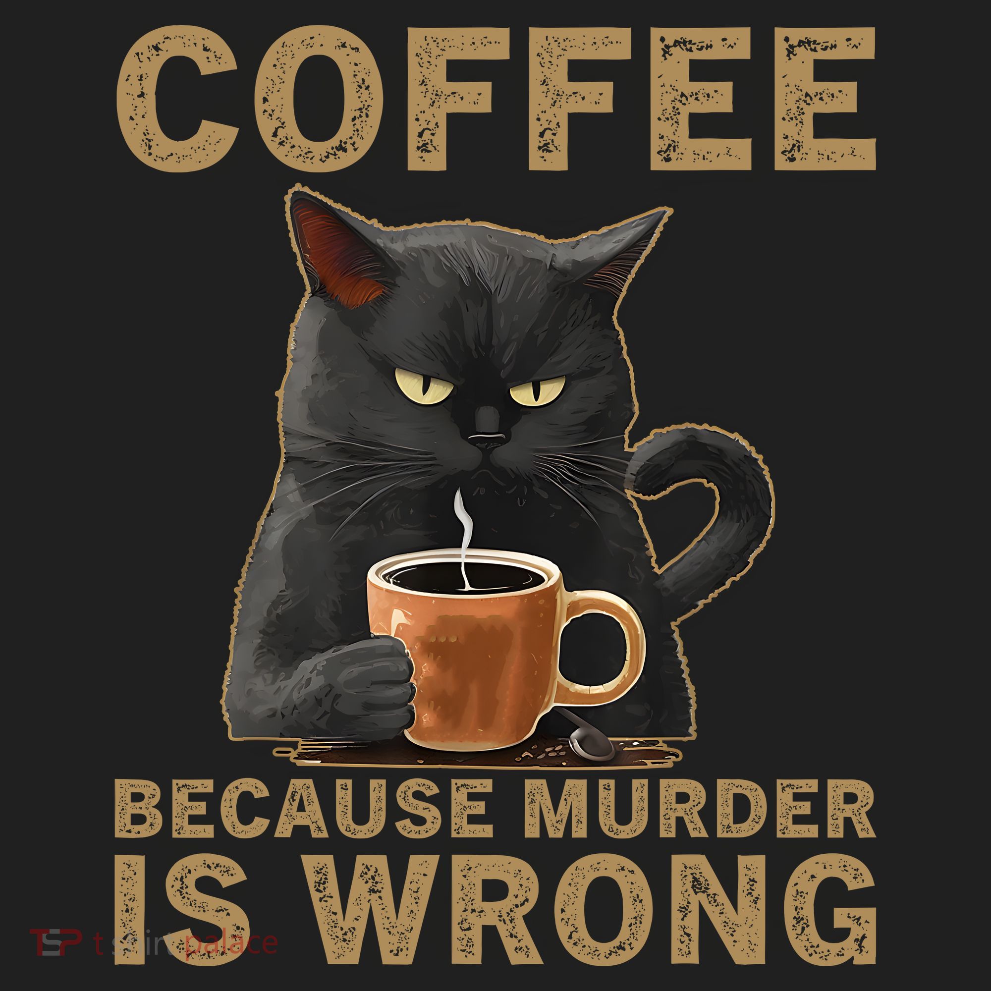 Coffee Because Murder Is Wrong Black Cat Drinking Coffee Mug V.I.T. Fleece Crew Sweatshirt