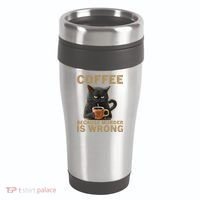 Coffee Because Murder Is Wrong Black Cat Drinking Coffee Mug 16oz Travel Tumbler thumb 0
