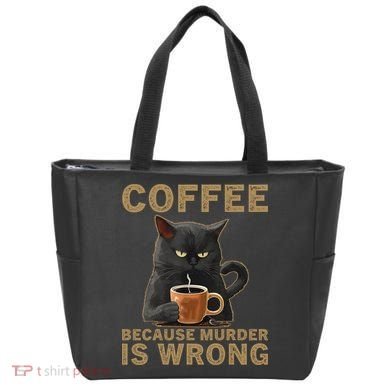 Coffee Because Murder Is Wrong Black Cat Drinking Coffee Mug Tote Bag