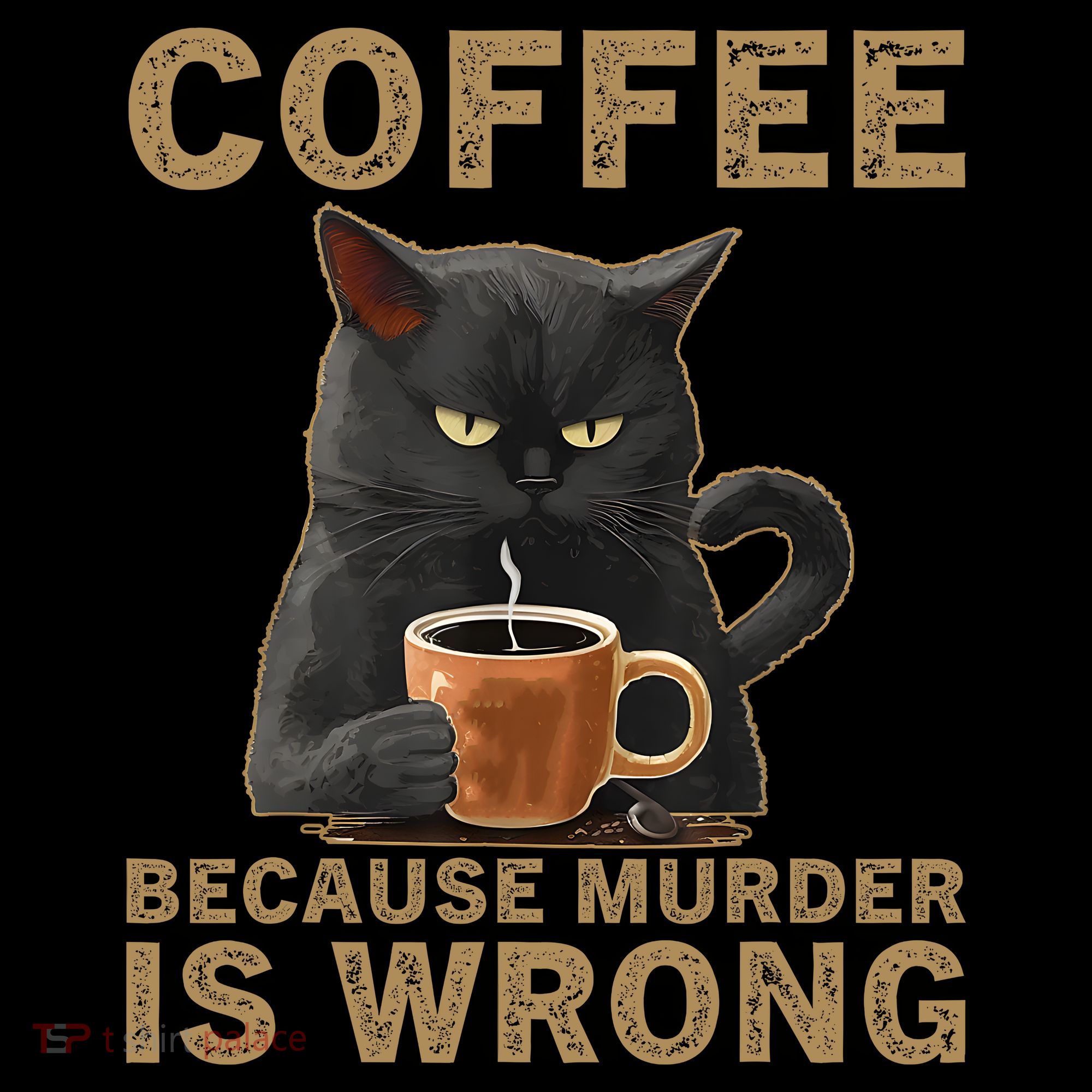 Coffee Because Murder Is Wrong Black Cat Drinking Coffee Mug Tote Bag