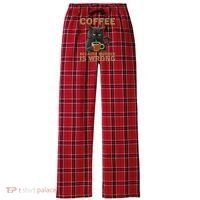 Coffee Because Murder Is Wrong Black Cat Drinking Coffee Mug Women's Flannel Plaid Pajama Pants thumb 0