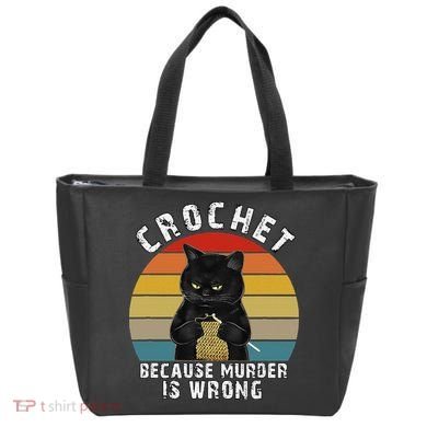 Crochet Because Murder Is Wrong Funny Cat Vintage Tote Bag