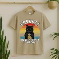 Crochet Because Murder Is Wrong Funny Cat Vintage T-Shirt thumb 2