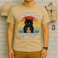 Crochet Because Murder Is Wrong Funny Cat Vintage T-Shirt thumb 6