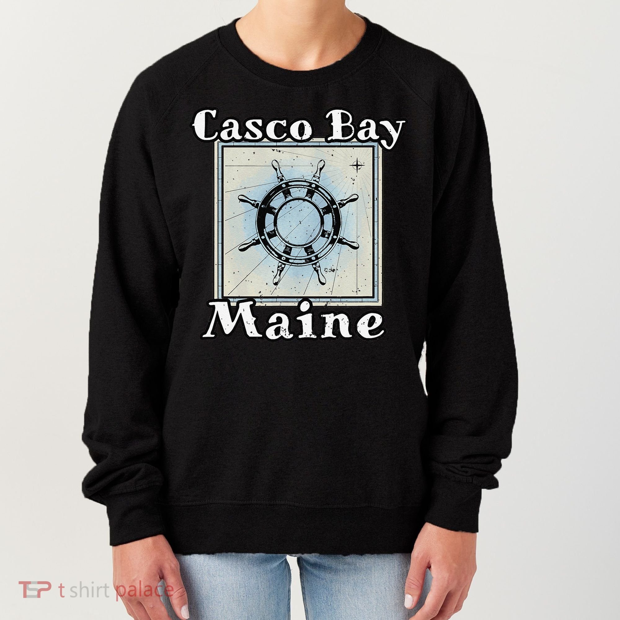 Casco Bay Maine Maritime Nautical History Ship Wheel Sailing Women's Sweatshirt