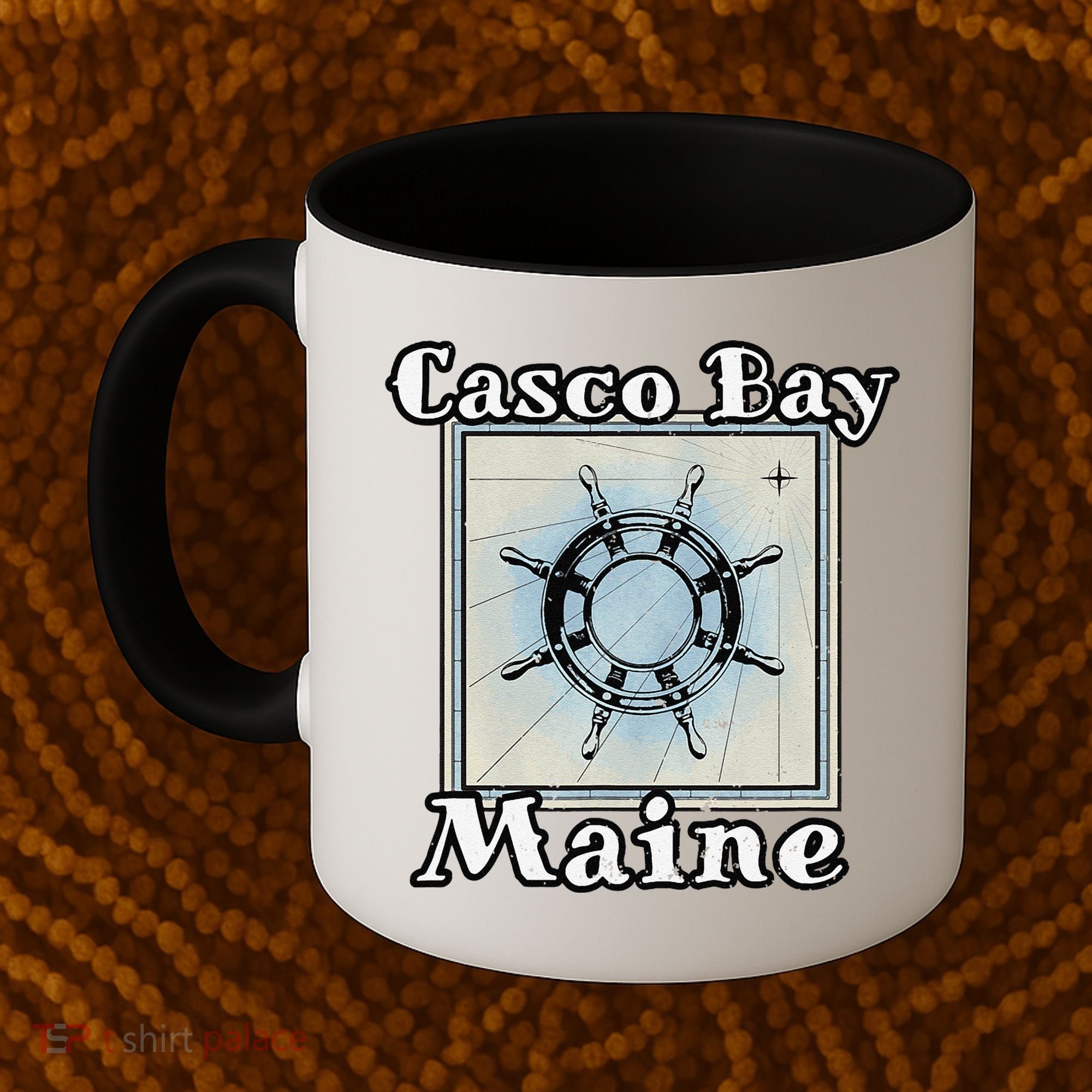 Casco Bay Maine Maritime Nautical History Ship Wheel Sailing Coffee Mug