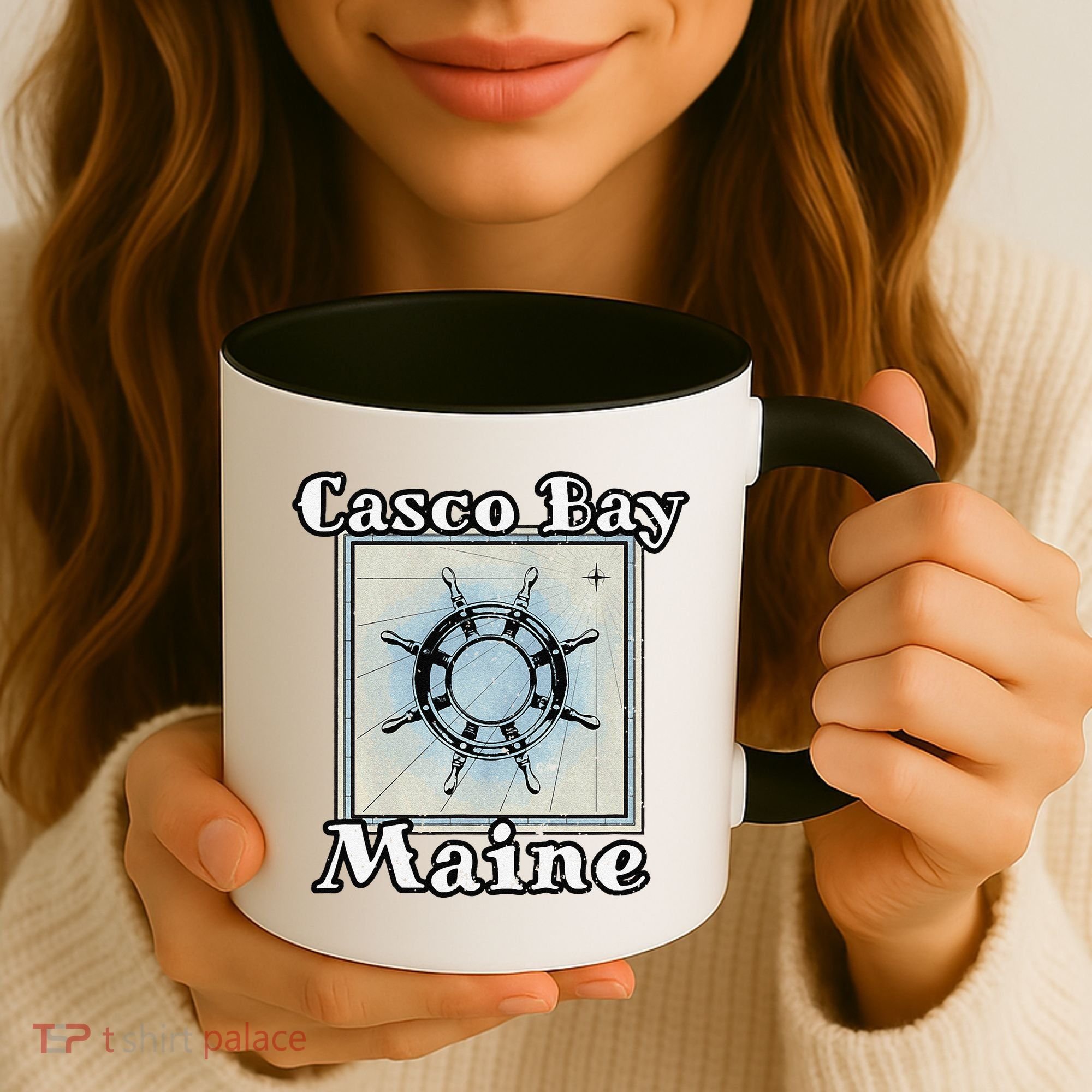 Casco Bay Maine Maritime Nautical History Ship Wheel Sailing Coffee Mug