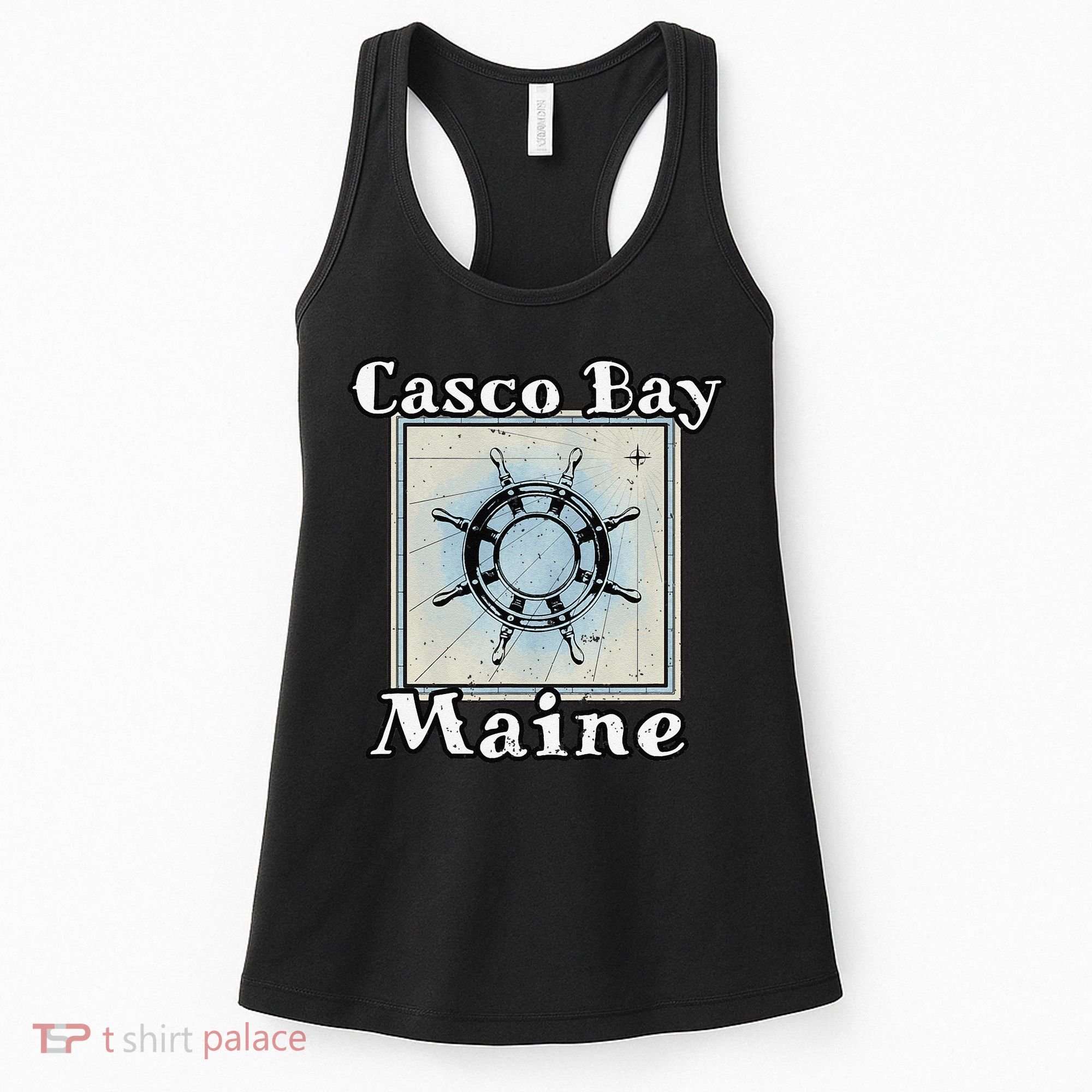 Casco Bay Maine Maritime Nautical History Ship Wheel Sailing Women's Tank Top