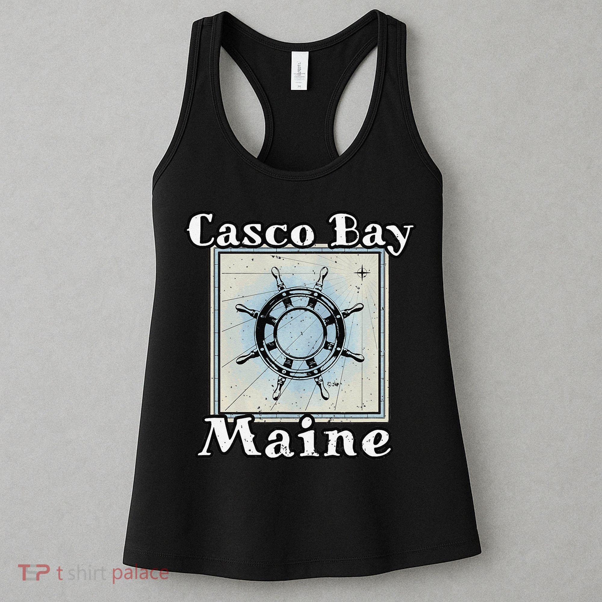 Casco Bay Maine Maritime Nautical History Ship Wheel Sailing Women's Tank Top