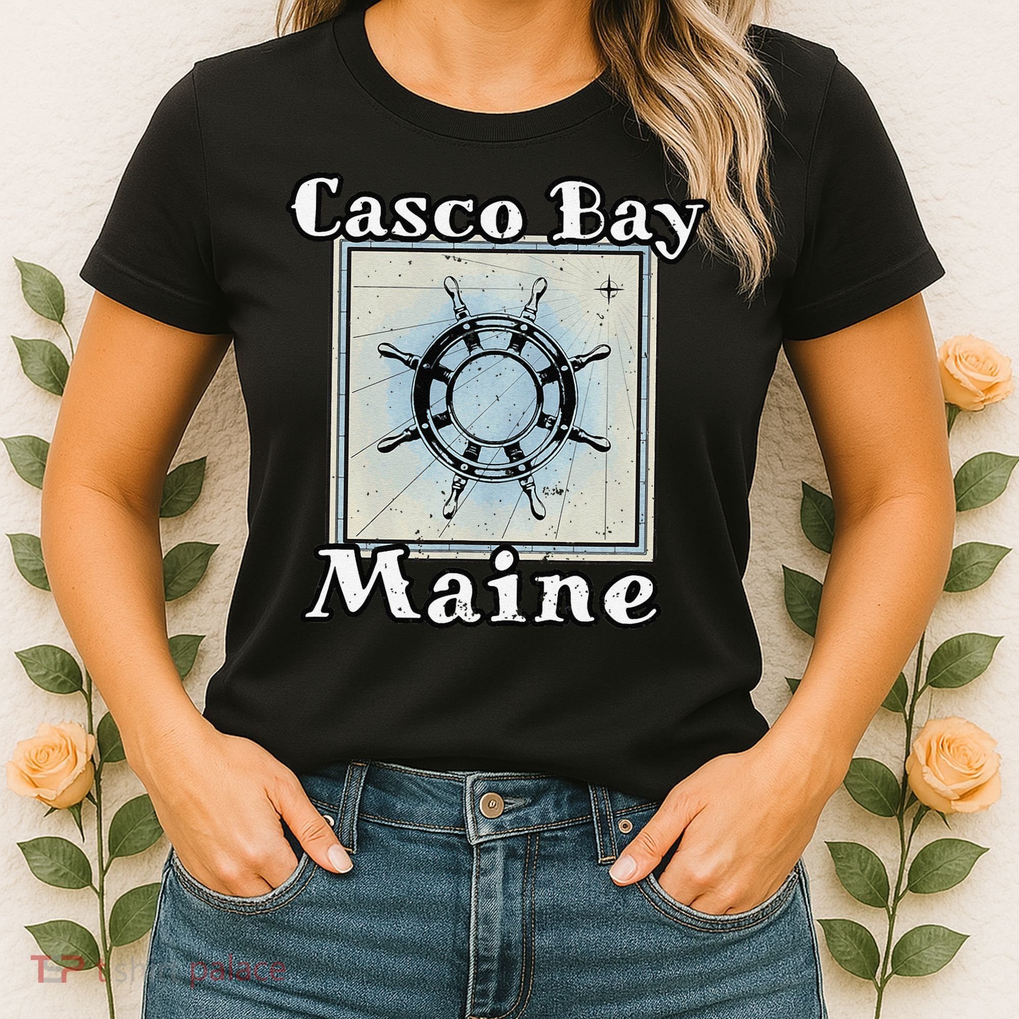 Casco Bay Maine Maritime Nautical History Ship Wheel Sailing Women's T-Shirt