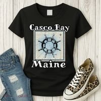 Casco Bay Maine Maritime Nautical History Ship Wheel Sailing Women's T-Shirt thumb 3