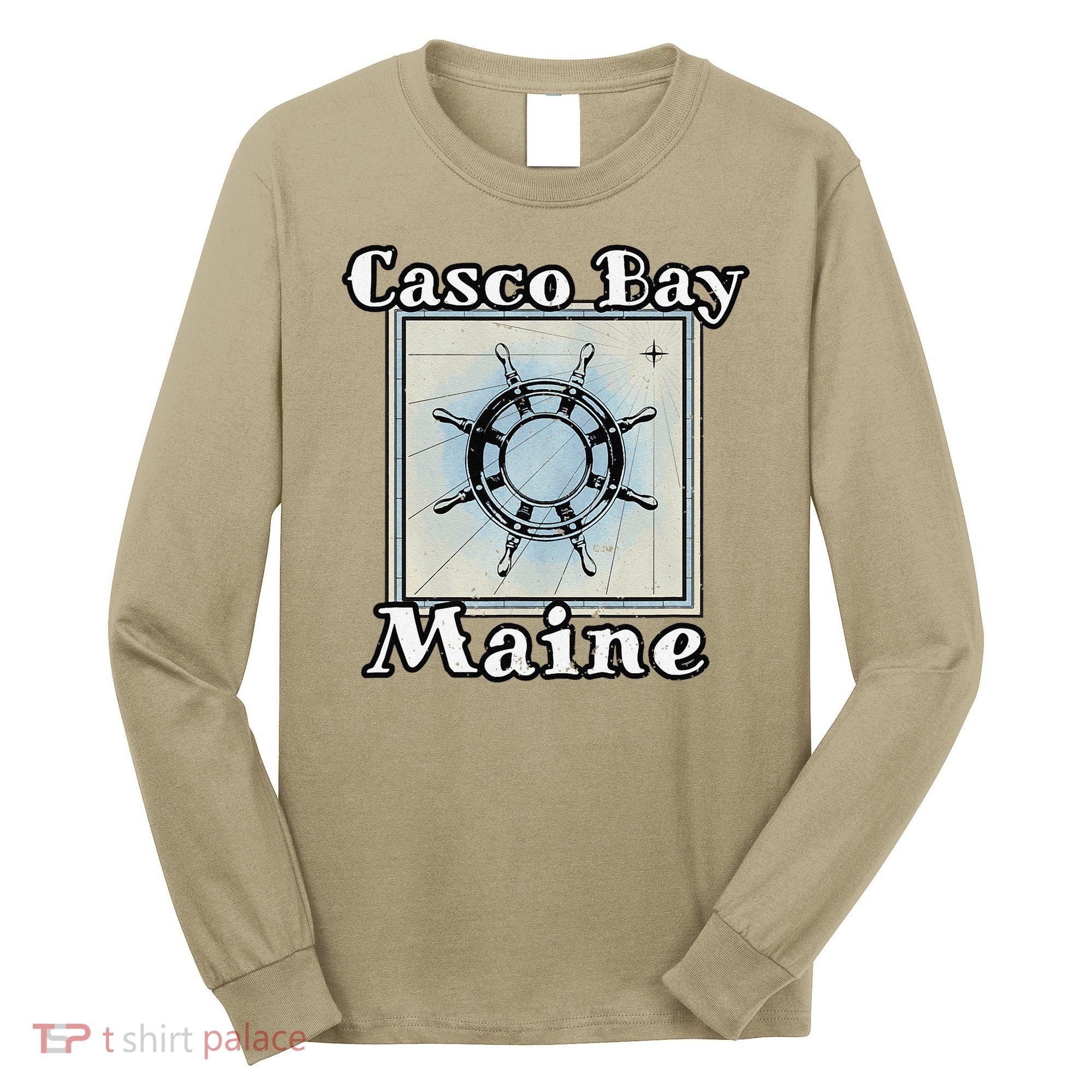 Casco Bay Maine Maritime Nautical History Ship Wheel Sailing Long Sleeve Shirt