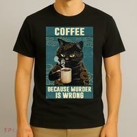 Coffee Because Murder Is Wrong Cool Funny Black Cat T-Shirt thumb 3