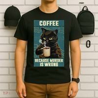 Coffee Because Murder Is Wrong Cool Funny Black Cat T-Shirt thumb 6