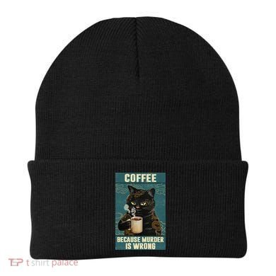 Coffee Because Murder Is Wrong Cool Funny Black Cat Beanie