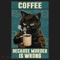 Coffee Because Murder Is Wrong Cool Funny Black Cat Golf Towel thumb 3