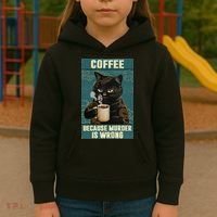 Coffee Because Murder Is Wrong Cool Funny Black Cat Kids Hoodie thumb 3