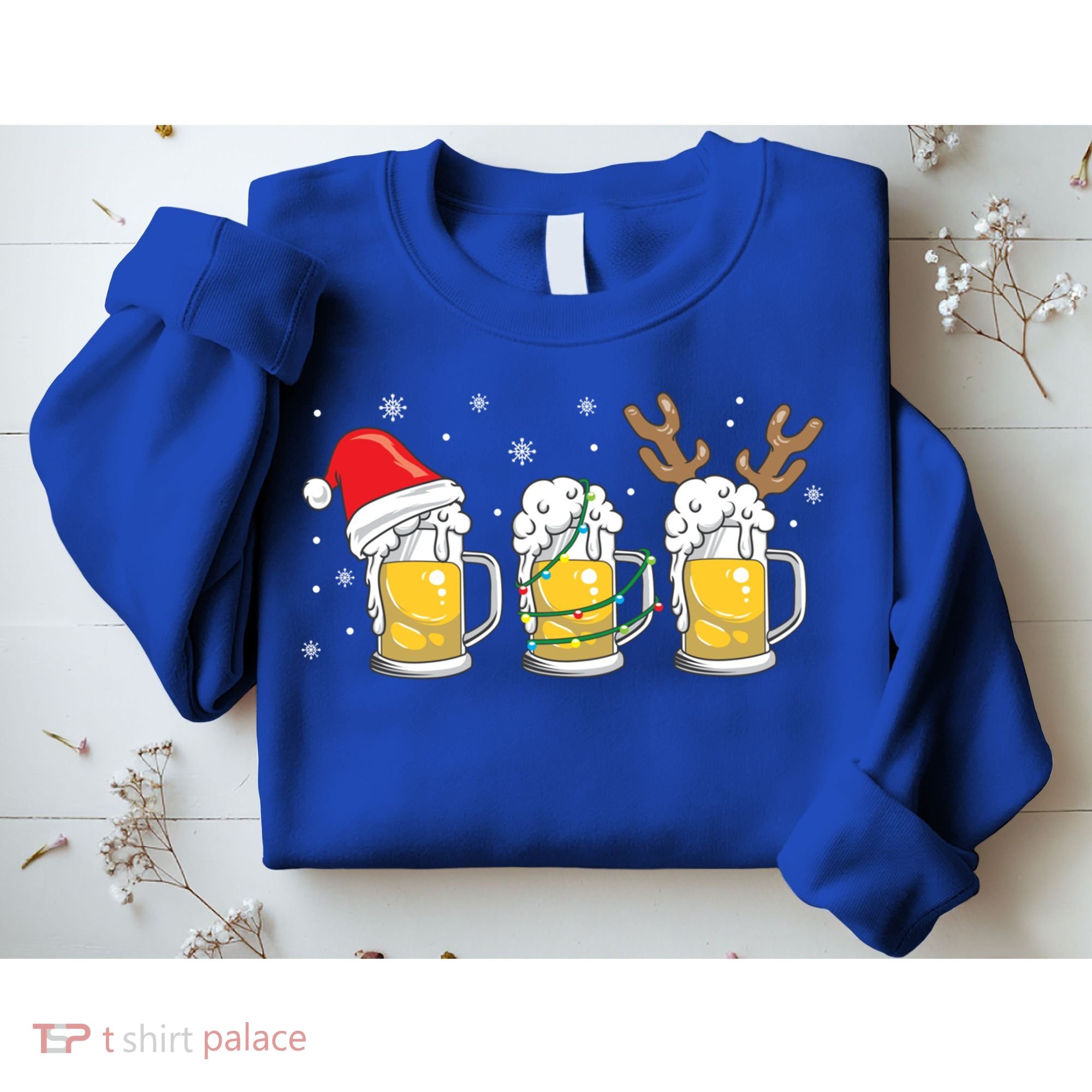 Christmas Beer Mugs Reinbeer Santa Hat Xmas Lights Costume Gift Sweatshirt