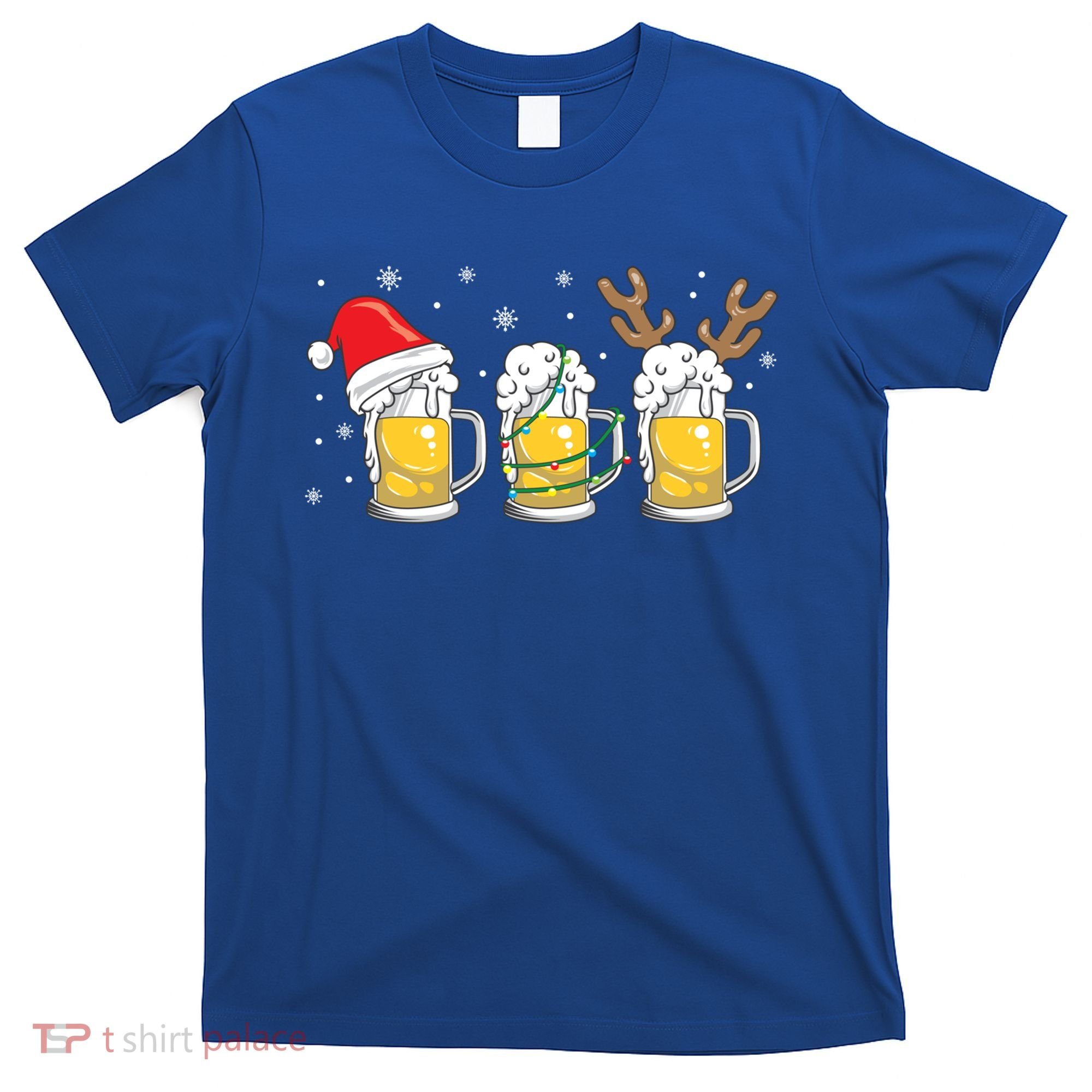Christmas Beer Mugs Reinbeer Santa Hat Xmas Lights Costume Gift T-Shirt