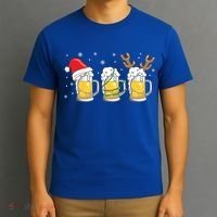 Christmas Beer Mugs Reinbeer Santa Hat Xmas Lights Costume Gift T-Shirt thumb 3