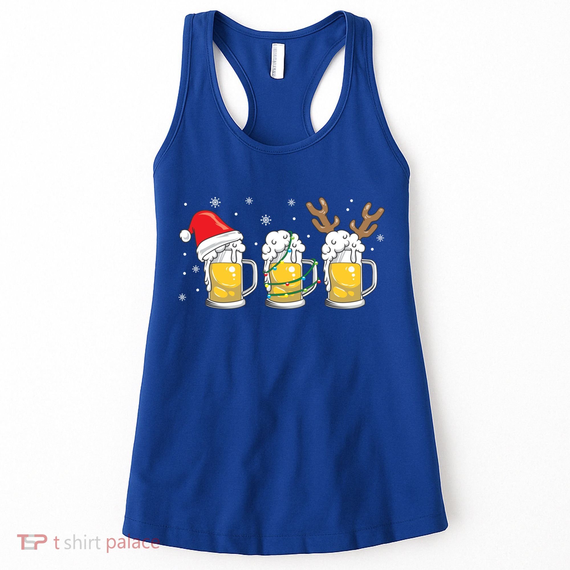Christmas Beer Mugs Reinbeer Santa Hat Xmas Lights Costume Gift Women's Tank Top