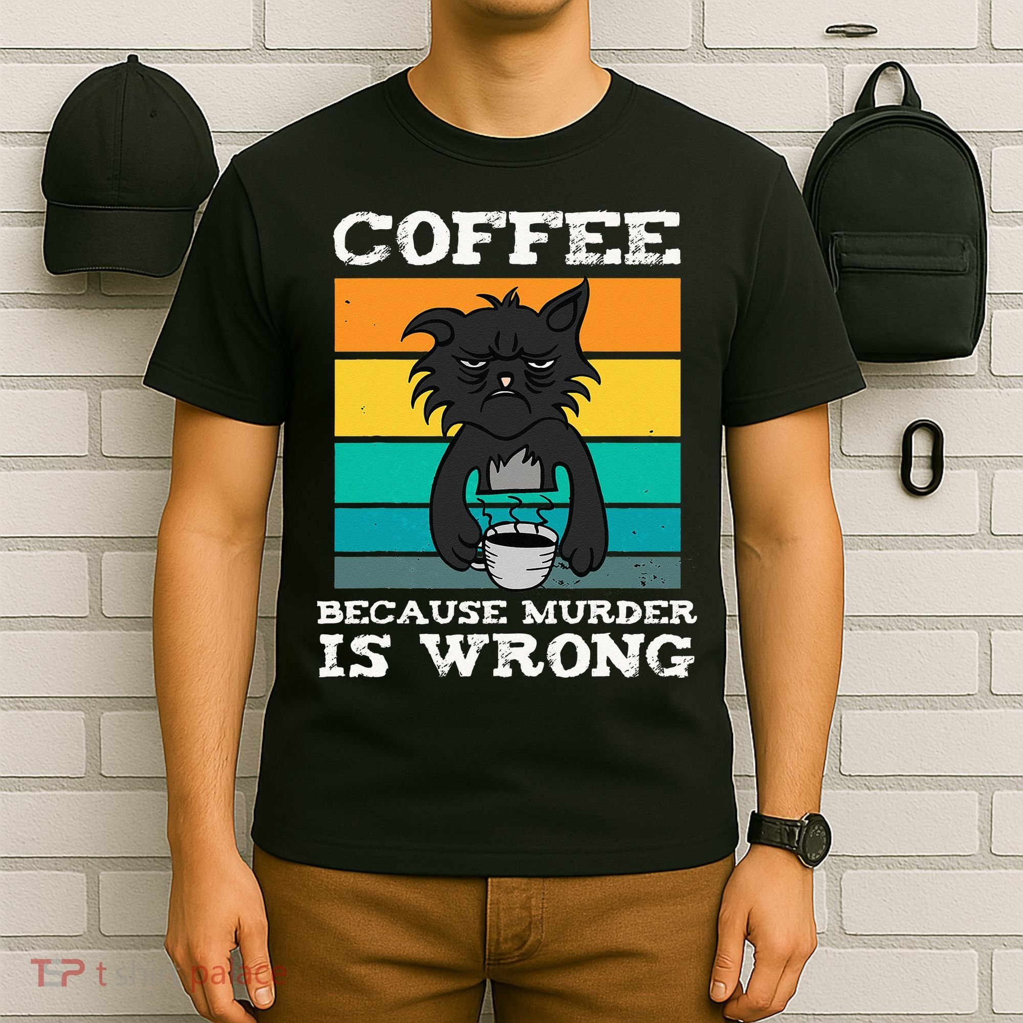 Coffee Because Murder Is Wrong Black Vintage Cat Coffee T-Shirt