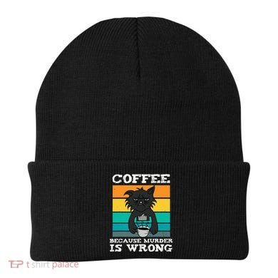 Coffee Because Murder Is Wrong Black Vintage Cat Coffee Beanie