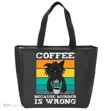 Coffee Because Murder Is Wrong Black Vintage Cat Coffee Tote Bag