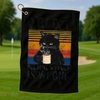 Coffee Because Murder Is Wrong Angry Cat Coffee Funny Quote Golf Towel thumb 1