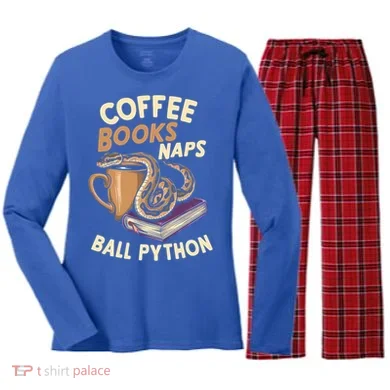 Coffee Books Naps Ball Python Snake Pet Ball Python Gift Women's Long Sleeve Flannel Pajama Set
