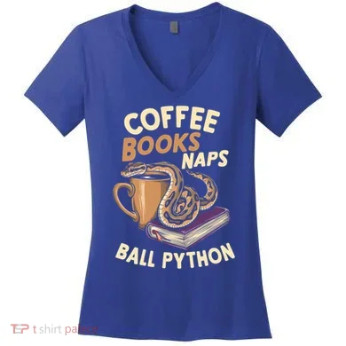 Coffee Books Naps Ball Python Snake Pet Ball Python Gift Women's V-Neck T-Shirt