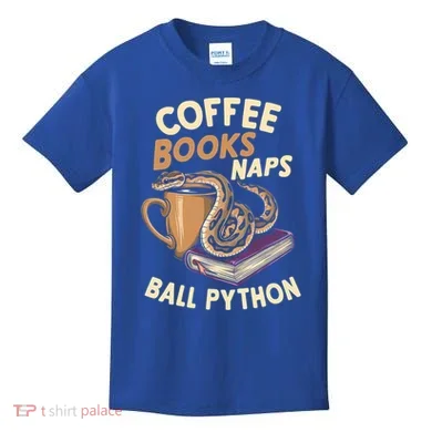 Coffee Books Naps Ball Python Snake Pet Ball Python Gift Kids T-Shirt