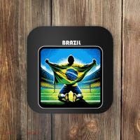 Cool Brazil National Soccer Team With Flag Coaster thumb 0