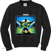 Cool Brazil National Soccer Team With Flag Kids Sweatshirt thumb 0